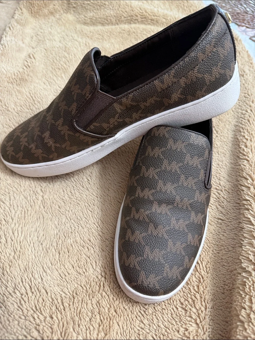 Michael Kors Brown Monogram Slip-On Loafers